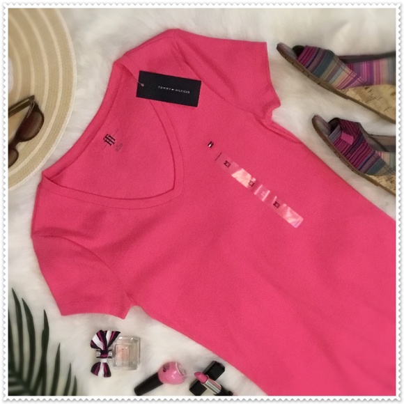 Tommy Hilfiger Tops - Tommy Hilfiger Solid Pink V-Neck Tee